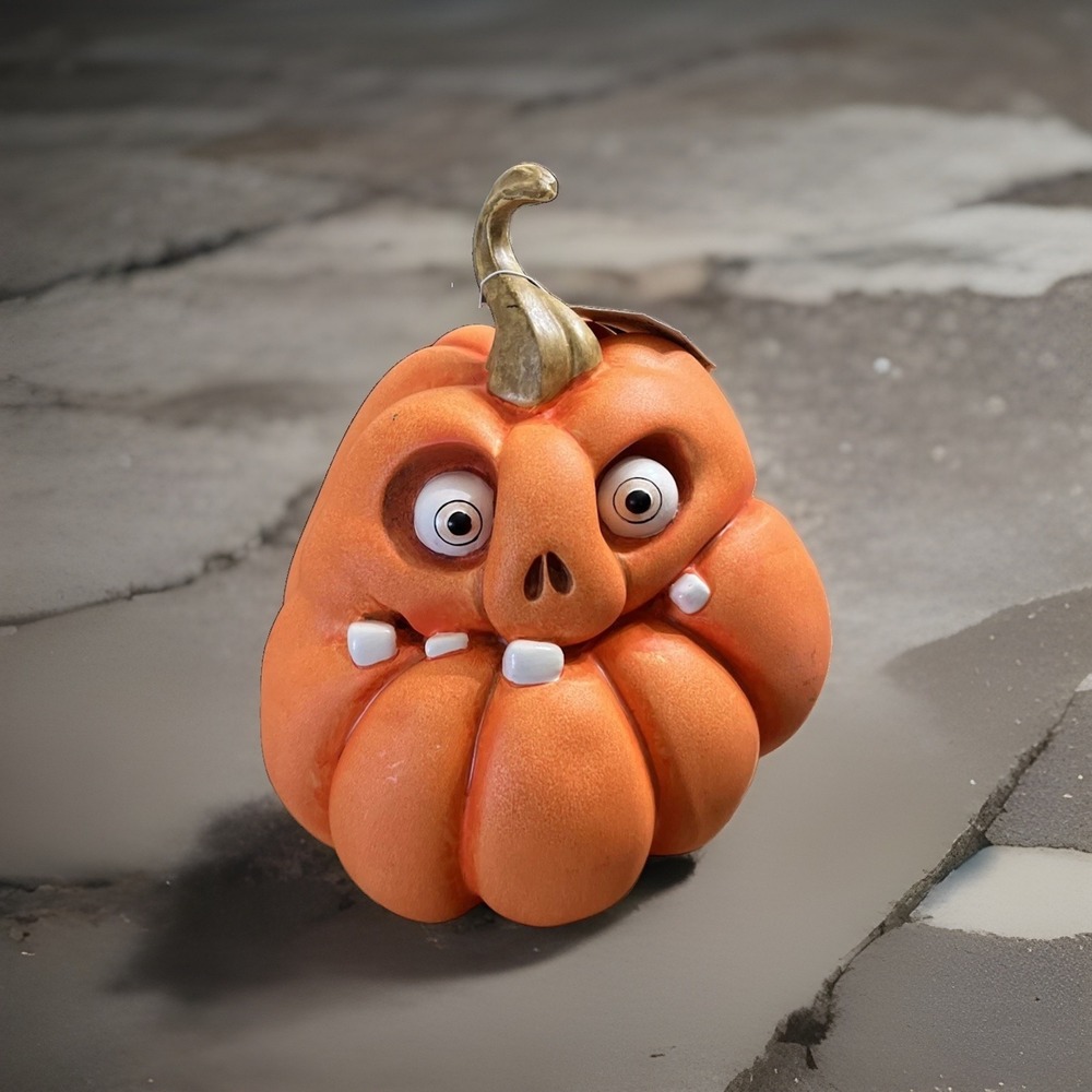 GOOFY TOOTHED CRAZY EYE'D Hallows Eve Resin PUMPKIN 9" TALL (NEW)